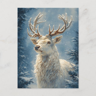 White Stag Portrait Mystical Winter Art Postkarte