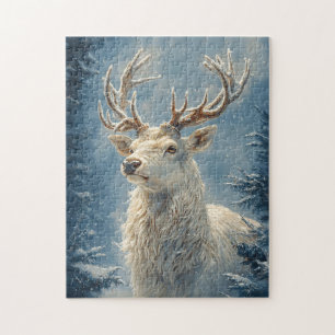 White Stag Portrait Mystical Winter Art Puzzle
