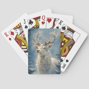 White Stag Portrait Mystical Winter Art Spielkarten