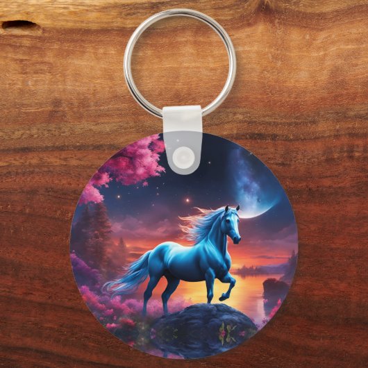 White Stallion Fantasy Pink Garden Schlüsselanhänger (Rückseite)
