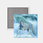 White Stallion & Ocean Waves Equine Art Magnet (Vorderseite/Rückseite)