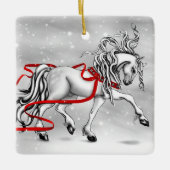 White Stallion Weihnachtsdesign Keramikornament (Vorderseite)