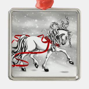 White Stallion Weihnachtsdesign Ornament Aus Metall
