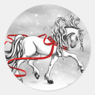 White Stallion Weihnachtsdesign Runder Aufkleber