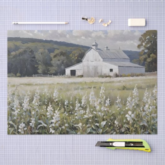 White Stalwart Barn Decoupage Seidenpapier (Handwerk)