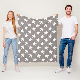 White Star Chic Beige Brown Stars Design Moderne Fleecedecke
