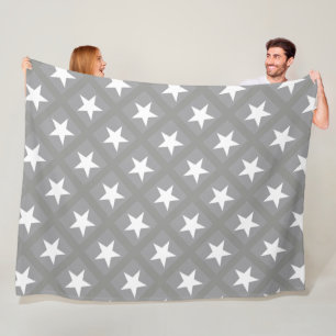 White Star Elegante Gray Color Design Stars Fleecedecke