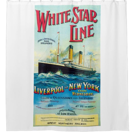 WHITE STAR LINE OCEAN MAIL STEAMER SHOWER CURTAT DUSCHVORHANG (Vorderseite)