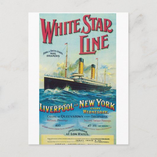 White Star Line, Vintages Seereisenposter Postkarte (Vorderseite)