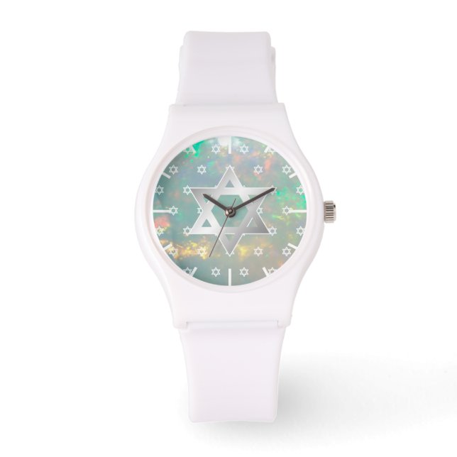 White Star von David Fire Opal Dial Bat Mitzvah Armbanduhr (Vorderseite)