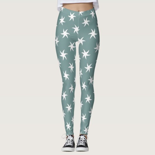 White Starfish auf Beach Blue Leggings (Vorderseite)