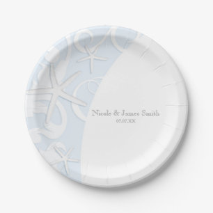 White Starfish Blue Beach Elegante Hochzeit Pappteller