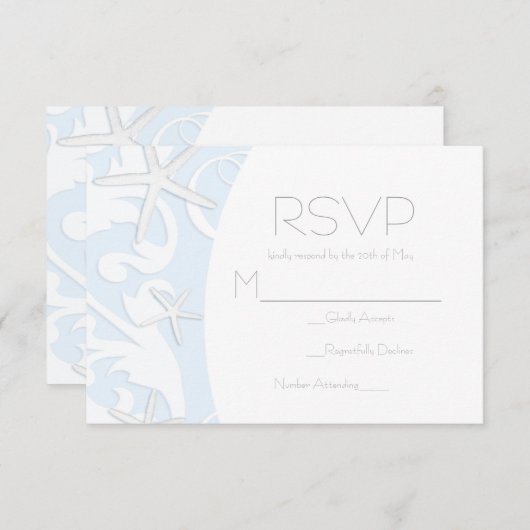 White Starfish Blue Beach Elegante Wedding UAWG RSVP Karte (Vorne/Hinten)