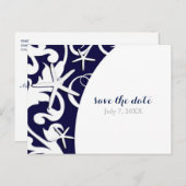 White Starfish Blue Beach Hochzeit Save the Date Ankündigungspostkarte (Vorne/Hinten)