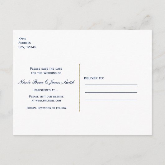 White Starfish Blue Beach Hochzeit Save the Date Ankündigungspostkarte (Rückseite)