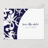 White Starfish Blue Beach Hochzeit Save the Date Ankündigungspostkarte (Vorderseite)