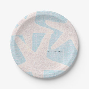 White Starfish & Blue Burlap Beach Party Empfang Pappteller