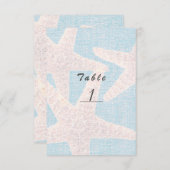 White Starfish & Blue Burlap Beach Tischnummer (Vorne/Hinten)