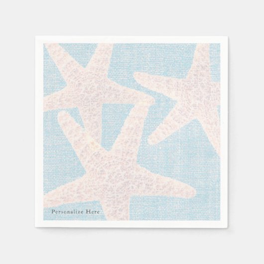 White Starfish & Blue Burlap Eleganter Empfang Serviette (Vorderseite)