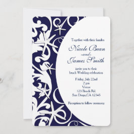 White Starfish Dark Blue Beach Hochzeitseinladunge Einladung