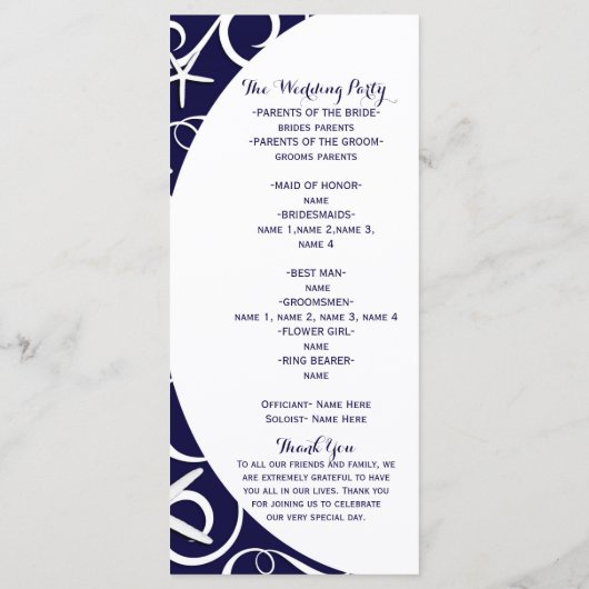 White Starfish Dark Blue Beach Hochzeitsprogramm Programm (Rückseite)