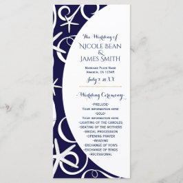 White Starfish Dark Blue Beach Hochzeitsprogramm Programm