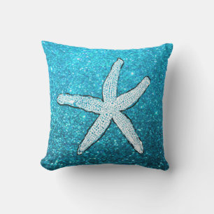 White Starfish Glitterie Funkelnd Beach Aquamarin Kissen