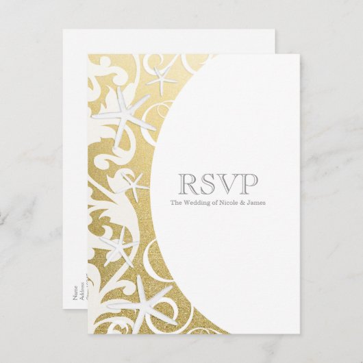 White Starfish Gold Beach Elegante Hochzeit-UAWG Einladungspostkarte (Vorne/Hinten)