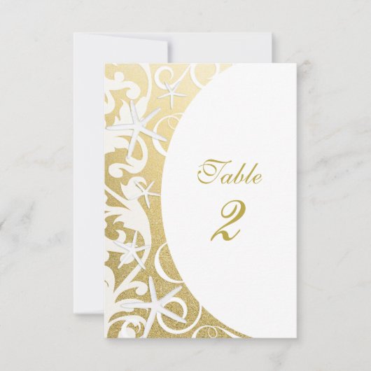 White Starfish Gold Beach Hochzeiten Tischnummern (Vorderseite)