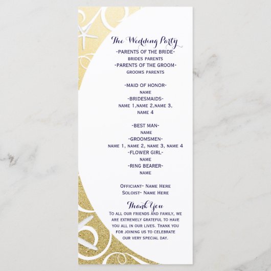 White Starfish Gold Beach Hochzeitsprogramm Programm (Rückseite)