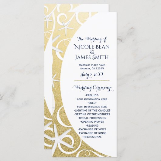 White Starfish Gold Beach Hochzeitsprogramm Programm (Vorne/Hinten)