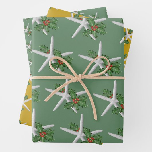 White Starfish Holly Pattern Weihnachten Geschenkpapier Set (Beispiel)