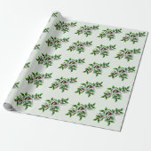 White Starfish in Holly Pattern Pale Pale Green Geschenkpapier (Ungerollt)