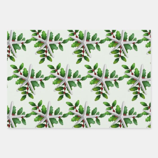 White Starfish n Holly Green Shades Geschenkpapier Set (Vorderseite)