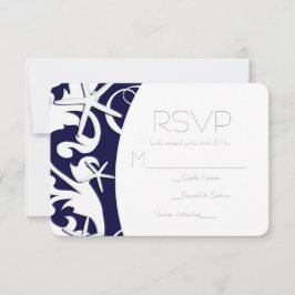 White Starfish Navy Beach Elegante Wedding UAWG RSVP Karte