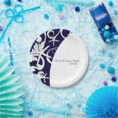 White Starfish Navy Blue Beach Elegante Hochzeit Pappteller (Party)