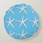 White Starfish Pattern Beach Sky Blue Weihnachten Rundes Kissen (Rückseite)