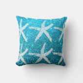 White Starfish Patterns Luxury Glittery Aquamarin Kissen (Vorderseite)