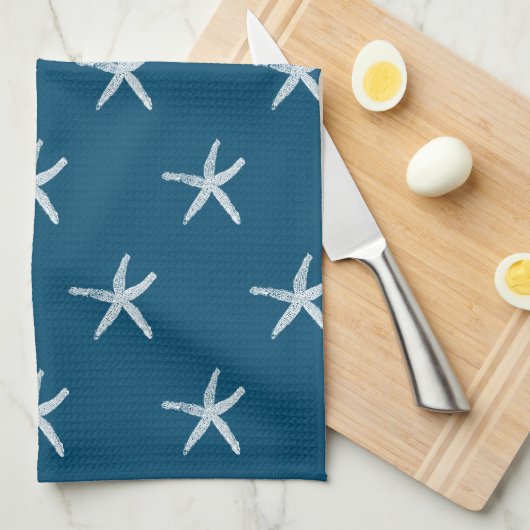 White Starfish Patterns Ocean Blue Custom Niedlich Geschirrtuch (Viertel Falte)