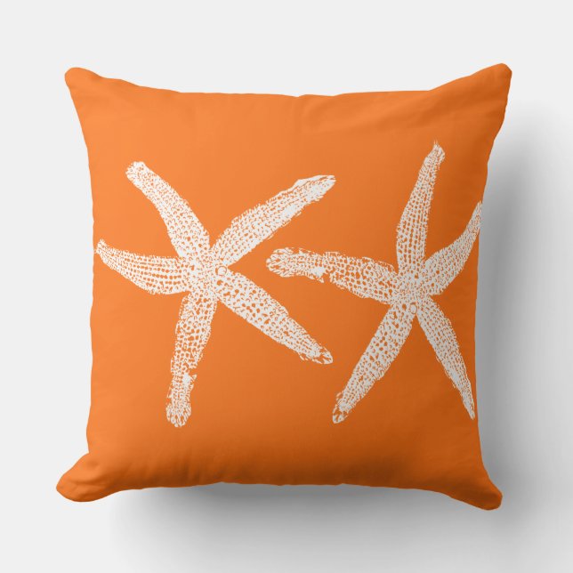 White Starfish Pumpkin Orange Fall Beach Cotton Kissen (Vorderseite)