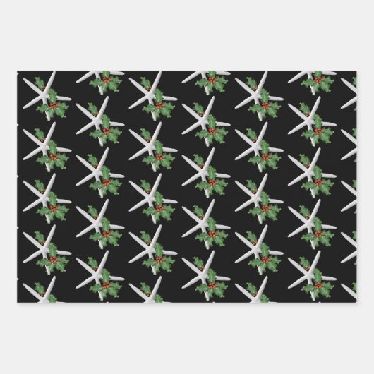 White Starfish Schwarzer Weihnachtswein Geschenkpapier Set (Vorderseite)