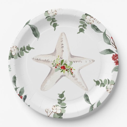 White Starfish Weihnachtsfest Pappteller (Vorderseite)