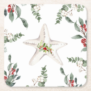 White Starfish Weihnachtsfest Rechteckiger Pappuntersetzer