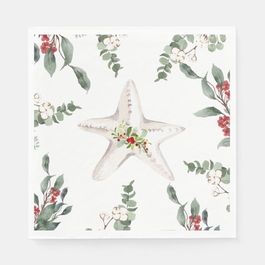 White Starfish Weihnachtsfest Serviette (Vorderseite)