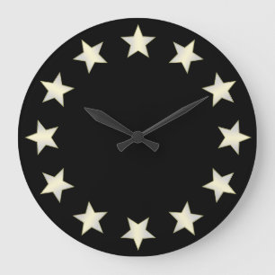 White Stars Black Background Clock Große Wanduhr
