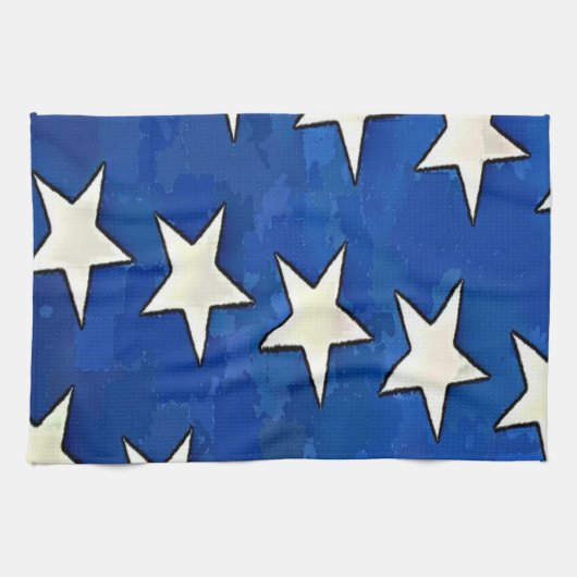 White Stars Blue Background Handtuch (Horizontal)