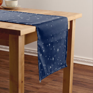 White Stars Navy Blue Background Pattern Kurzer Tischläufer