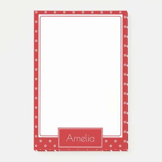 White Stars Pattern on Bright Red Personalised Post-it Klebezettel (Vorderseite)