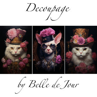 White Steampunk Cats, Roses, Decoupage Geschenkpapier Set