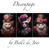 White Steampunk Cats, Roses, Decoupage Geschenkpapier Set